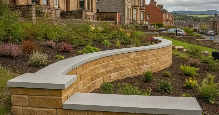 Sandstone garden wall in Gullane by Kingsknowe Building & Landscaping